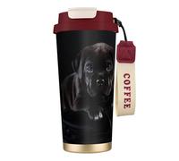 LfearTesa Tasse de voyage écologique en acier inoxydable 316, tasse à café murale avec cordon, motif chiot Cane Corso noir,Rouge