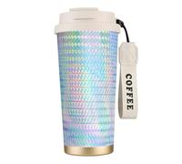 LfearTesa Tasse de voyage écologique en acier inoxydable 316, tasse à café murale avec cordon, motif holographique arc-en-ciel coloré,Blanc