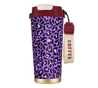 LfearTesa Tasse de voyage écologique en acier inoxydable 316, tasse à café murale avec cordon, motif léopard violet et rose,Rouge