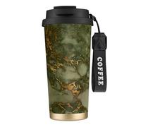 LfearTesa Tasse de voyage écologique en acier inoxydable 316, tasse à café murale avec cordon, motif marbre vert et doré de luxe,Noir