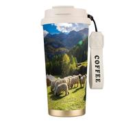 LfearTesa Tasse de voyage écologique en acier inoxydable 316, tasse à café murale avec cordon, motif nid de mouton à nez noir, Alpes suisses, Valais, animaux et nature,Blanc