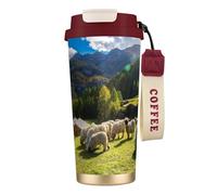 LfearTesa Tasse de voyage écologique en acier inoxydable 316, tasse à café murale avec cordon, motif nid de mouton à nez noir, Alpes suisses, Valais, animaux et nature,Rouge