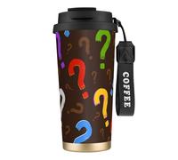 LfearTesa Tasse de voyage écologique en acier inoxydable 316, tasse à café murale avec cordon, motif point d'interrogation coloré,Noir