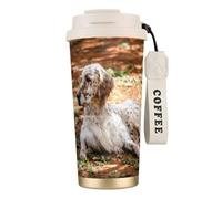 LfearTesa Tasse de voyage écologique en acier inoxydable 316, tasse à café murale avec cordon, motif setter anglais, automne, animaux de compagnie, chiens,Blanc