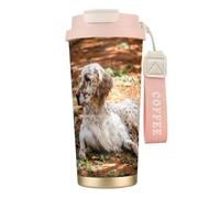 LfearTesa Tasse de voyage écologique en acier inoxydable 316, tasse à café murale avec cordon, motif setter anglais, automne, animaux de compagnie, chiens,Rose