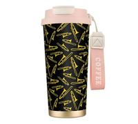 LfearTesa Tasse de voyage écologique en acier inoxydable 316, tasse à café murale avec cordon, motif trombone noir et jaune,Rose