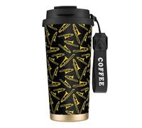 LfearTesa Tasse de voyage écologique en acier inoxydable 316, tasse à café murale avec cordon, motif trombone noir et jaune,Noir