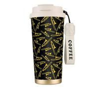 LfearTesa Tasse de voyage écologique en acier inoxydable 316, tasse à café murale avec cordon, motif trombone noir et jaune,Blanc