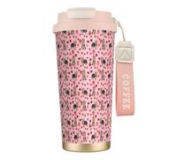 LfearTesa Tasse de voyage écologique en acier inoxydable 316, tasse à café murale avec cordon, motif Yorkshire Terrier pour la Saint-Valentin, rose,Rose