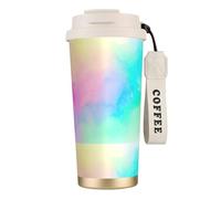 LfearTesa Tasse de voyage écologique en acier inoxydable 316, tasse à café murale avec cordon, papier à dessin pastel coloré arc-en-ciel,Blanc