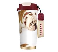 LfearTesa Tasse de voyage écologique en acier inoxydable 316, tasse à café murale avec cordon, photographie de bouledogue anglais triste et fatigué avec crème brune,Rouge