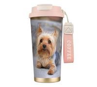 LfearTesa Tasse de voyage écologique en acier inoxydable 316, tasse à café murale avec cordon, portrait d'un Yorkshire Terrier miniature, photo de Yorkshire Terrier,Rose