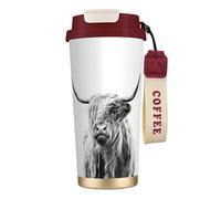 LfearTesa Tasse de voyage écologique en acier inoxydable 316, tasse à café murale avec cordon, portrait d'une vache des Highlands,Rouge