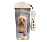 LfearTesa Tasse de voyage écologique en acier inoxydable 316, tasse à café murale avec cordon, portrait d'un Yorkshire Terrier miniature, photo de Yorkshire Terrier,Blanc