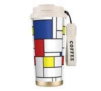 LfearTesa Tasse de voyage écologique en acier inoxydable 316, tasse à café murale avec cordon, style minimaliste Mondrian De Stijl, art moderne,Blanc