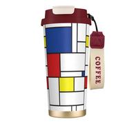 LfearTesa Tasse de voyage écologique en acier inoxydable 316, tasse à café murale avec cordon, style minimaliste Mondrian De Stijl, art moderne,Rouge