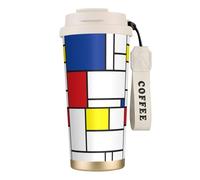 LfearTesa Tasse de voyage écologique en acier inoxydable 316, tasse à café murale avec cordon, style minimaliste Mondrian De Stijl, art moderne,Blanc