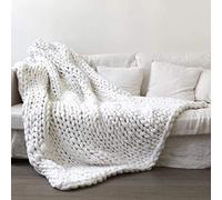 lffopt Plaid Tricot Grosse Maille Pelote Laine Grosse Maille Tricoté Jette pour Lits Chunky tricoté Couverture Tricoté Jeter Couverture Tricot Jeter 100X150,White