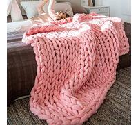 lffopt Plaid Tricot Grosse Maille Pelote Laine Jette pour Lits Chunky Jeter Couverture 80X100,Pink
