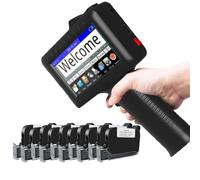 LFfwynog Imprimante à Jet d'encre Portable, codeur à Jet d'encre Mobile de 4,3 Pouces, modifiez Librement Le Contenu du Texte/Code QR/Code-Barres/Logo, etc.,Machine+10inkcartridges