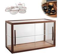 LFHWHKJ Vitrine à pain transparente réglable, vitrine de comptoir en bois avec portes vitrées, vitrine à pâtisseries en bois, adaptée aux boulangeries et cafés.(B,Double-Layer)