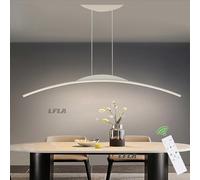 LFLA Dimmable LED Pendentif Lampe De Table À Manger Lampe Suspendue Design Arc Moderne Avec Télécommande Luminaire Suspendu Hauteur Réglable Lustre pour Cuisine Bureau Salle À Manger (Blanc, L120cm)