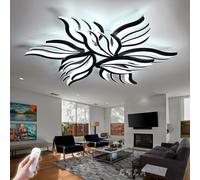 LFLA Plafonnier LED Dimmable Grand Salon Acrylique Forme Fleur Design Plafonnier avec Télécommande Éclairage Géométrique Chambre Salle À Manger Lampe à Économie D’énergie (Noir, 9 Flammes,Ø85cm,90W)