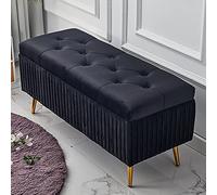 LFONDIGE Banc de Rangement rembourré en Velours Luxueux, Meuble de décoration Haut de Gamme, Banc de Rangement Ottoman, Banc à Chaussures Confortable, Repose-Pieds pour entrée de Salon, Noir 80 x 40