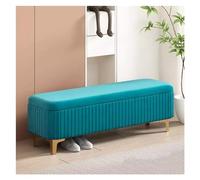LFONDIGE Banc de Rangement en Velours pour Couloir, Pouf de Rangement rembourré pour entrée, Repose-Pieds avec Pieds dorés, Banc à Chaussures de Luxe pour la Maison (Bleu, 100 cm)