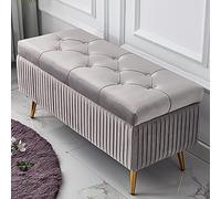 LFONDIGE Banc de Rangement rembourré en Velours Luxueux, Meuble de décoration Haut de Gamme, Banc de Rangement Ottoman, Banc à Chaussures Confortable, Repose-Pieds pour l'entrée du Salon - Gris Clair