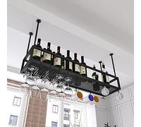 LFONDIGE Étagère à vin Suspendue, Support pour Bouteilles de vin, Support pour Verres à Pied en métal fixé au Plafond, étagère de Rangement en Fer Noir, étagères de présentation décoratives pour Bar,
