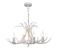 LFONDIGE & Parfait ** - Lustre en Bois de cerf à 4 Lampes, Style Rustique, plafonnier rétro pour Salle à Manger, Chambre, Couloir ou entrée - Blanc