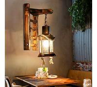 Lfoute Applique Murale Rétro En Bois E27 Applique Industrielle Antique Corde De Chanvre Abat-Jour En Verre Rustique Salon Salle À Manger Éclairage Intérieur Restaurant Bar Café Couloir Loft Lampes,a