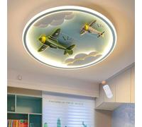 Lfoute Lampe De Plafond LED Pour Enfants Plafonnier Avion Dimmable Résine Plafonnier Garçons Et Filles Chambre Lumière Avec Télécommande Lampe Chambre D'enfant Nursery Eclairage Rond Bleu,50cm