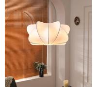 Lfoute Lampe Suspendue Moderne Lustre en Tissu Luminaire Suspendu Wabi-Sabi Abat-Jour Tissu De Soie Métal Suspension Médiévale pour Salon Chambre Salle À Manger Couloir Cuisine Art Déco Blanc(40cm)