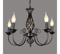 Lfoute Lustre Antique Suspension Bougie Classique E14 Suspension Française Noire Rétro Réglable En Hauteur Lampe De Salon Style Campagnard Eclairage Couloir Cuisine Salle À Manger,5 heads