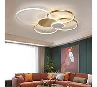 Lfoute Plafonnier LED Moderne Anneau Plafonnier Dimmable Lampe De Salon Avec Télécommande Abat-Jour Acrylique Lustre Créatif Pour Chambre Salle À Manger Cuisine Bureau Lumières,D'or,100cm