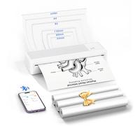 LFPERT Imprimante Thermique Portable A4 sans Encre Bluetooth, Blanc | Inclut 3 rouleaux thermiques, papier 216/210/110/80/53 mm, compatible iOS/Android/Mac/Windows, bureau, maison