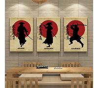 LFREG Tableaux DéCo Muraux Japonais Samouraï Guerrier Vintage Toile Peinture sur Murale Imprimé Huile Poster Art Salon Maison Porche Decoration À La Maison 40x50cm x3 sans Cadre