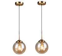 LFsem Suspension Dorée avec Globe en Verre de 15cm, Lampe Suspendue Industrielle Vintage E27 Lustre Simple pour Salle à manger, Chambre, Cuisine et Café (Ambre, Lot de 2)
