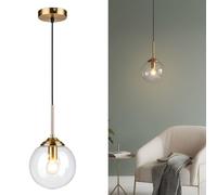 LFsem Suspension Dorée avec Globe en Verre de 15cm, Lampe Suspendue Industrielle Vintage E27 Lustre Simple pour Salle à manger, Chambre, Cuisine et Café (Transparent,Lot de 1)