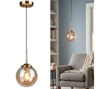 LFsem Suspension Dorée avec Globe en Verre de 15cm, Lampe Suspendue Industrielle Vintage E27 Lustre Simple pour Salle à manger, Chambre, Cuisine et Café (Ambre, Lot de 1)