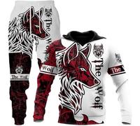 lFTEGUFKXS Ensemble de jogging 3D Loup pour homme - Pantalon avec capuche - Ensemble de survêtement de Noël - Pour homme, S1., XXXL