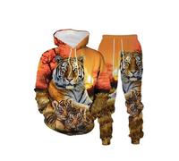 lFTEGUFKXS Ensemble de sport Halloween pour homme avec motif tigre, loup, loup-garou et lion - Ensemble de jogging avec hoodie et pantalon pour homme, 6XL