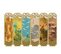 LFWATAXY Lot de 6 marque-pages vintage uniques de style chinois, peinture à l'encre chinoise ancienne, métal et laiton, marque-pages créatifs avec pompon