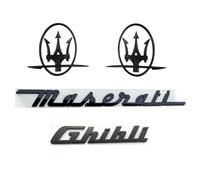 LFWCZS Embleme Rechange Avant Arrière pour Maserati Ghibli 2017-2025,Noir Grille Coffre Logo Autocollant Insigne Porte hayon Lettre 3D Métal Personnalisé Tuning Accessoires Voiture