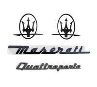 LFWCZS Embleme Rechange Avant Arrière pour Maserati Quattroporte 2016-2025,Noir Grille Coffre Logo Autocollant Insigne Porte hayon Lettre 3D Métal Personnalisé Tuning Accessoires Voiture