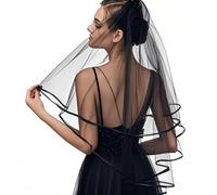 LFWZRY Voile de Mariage Mariée, Noir Voile de Mariage Courte 2 Couches avec Peigne, Voile de Mariage Mariée en Tulle pour Déguisements de Soirées Fête Reprises de Banquet Halloween Bachelor Party