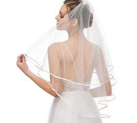 LFWZRY Voile de Mariage Mariée, Voile de Mariage Courte 2 Couches avec Peigne, Voile de Mariage Mariée en Tulle pour Déguisements de Soirées Fête Reprises de Banquet Halloween Bachelor Party