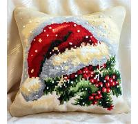 Lfynior Coussin Point de Croix Noël Coussin à Point Compté 45X45cm Coussin Brodé avec Fil et Aiguille à Broder Décoration Point de Croix Complet Broderie Pré-imprimé DIY pour Adulte la Chambre